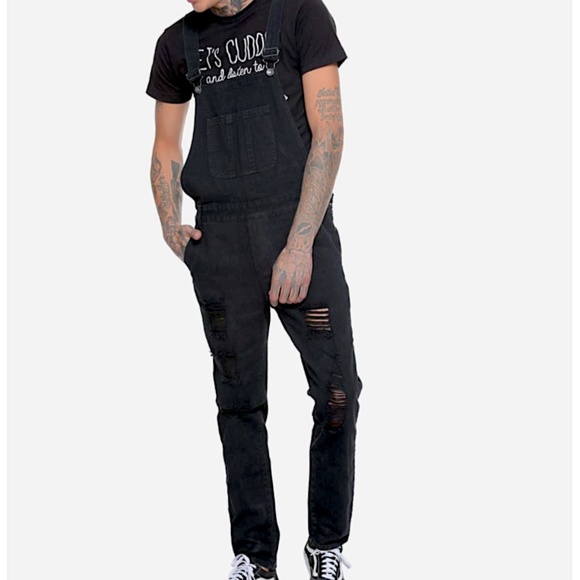 Hot Topic XXX RUDE Black Destructed Overalls - Unisex Size 28 Waist - Picture 1 of 11